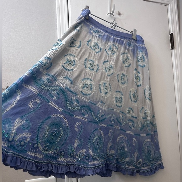 ECI Women’s Blue Ombre Silk Skirt Size 10, Sequin Embroidered Boho A-Line Skirt - Picture 3 of 10